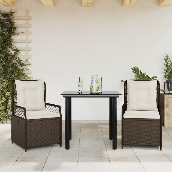 vidaXL 3-teilig Garten-Essgruppe mit Kissen Braun Poly Rattan, 3262978