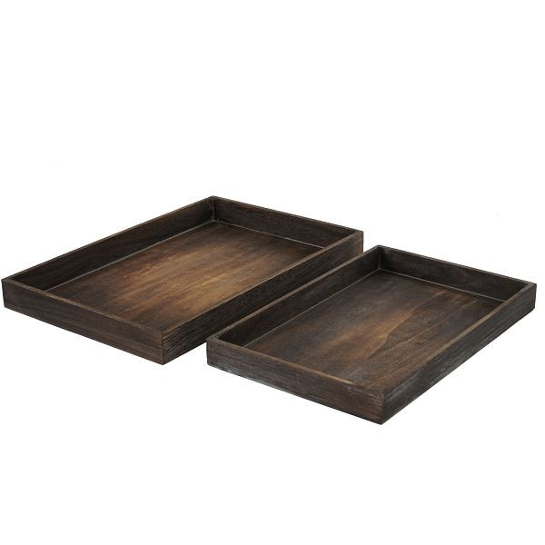 Mendler 2er Set Schale T285, Serviertablett Frühstückstablett Holztablett Dekotablett, Shabby-Look, braun, 36726