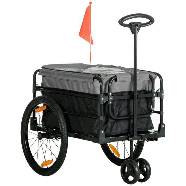 HOMCOM 2-in-1 Fahrradanhänger Schwarz+Grau 130 x 64 x 64/103 cm, B71-058GY