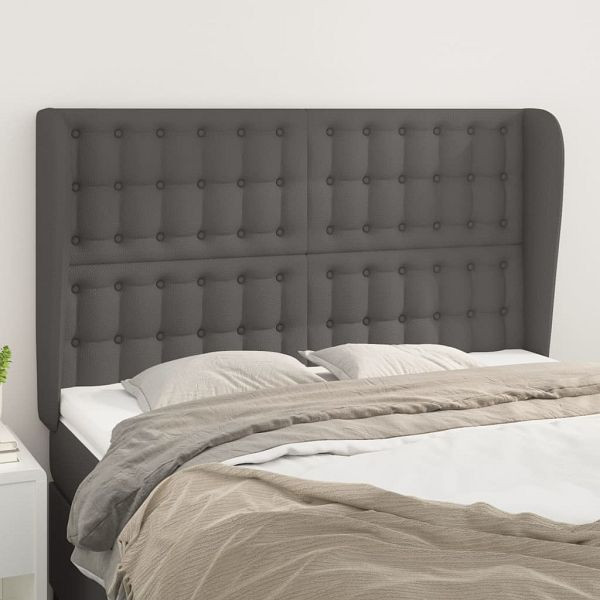 vidaXL Kopfteil mit Ohren Grau 147x23x118/128 cm Kunstleder, 3118050