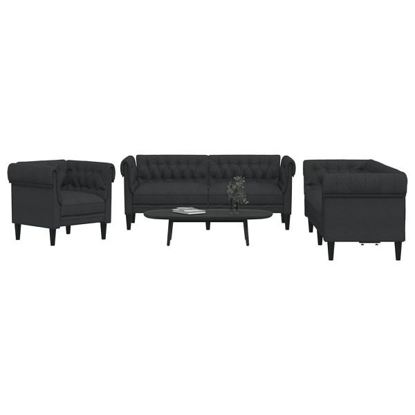vidaXL 3-tlg. Sofagarnitur Schwarz Stoff, Top-Qualität, 3209193