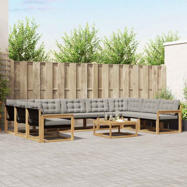vidaXL Outdoor-Sofagarnitur mit Kissen 10-teilig Weiß und Hellgrau, 3389085