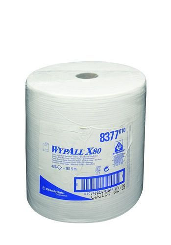 Kimberly-Clark WypAll® Reinigungstücher X80 Power Clean™, Großrolle 8377, weiß, 1-lagig, 1 Rolle à 475 Tücher, 308898