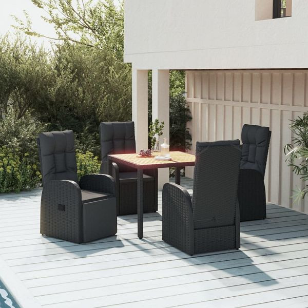 vidaXL 5-teilig Garten-Essgruppe mit Kissen Schwarz Poly Rattan, 3157599