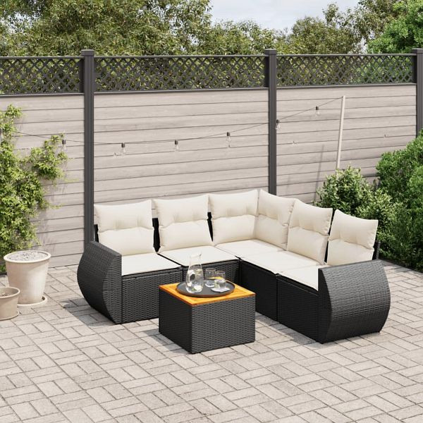vidaXL 6-teilig Garten-Sofagarnitur mit Kissen Schwarz Poly Rattan, 3224999