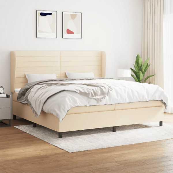 vidaXL Boxspringbett mit Matratze Creme 200x200 cm Stoff, 3128074