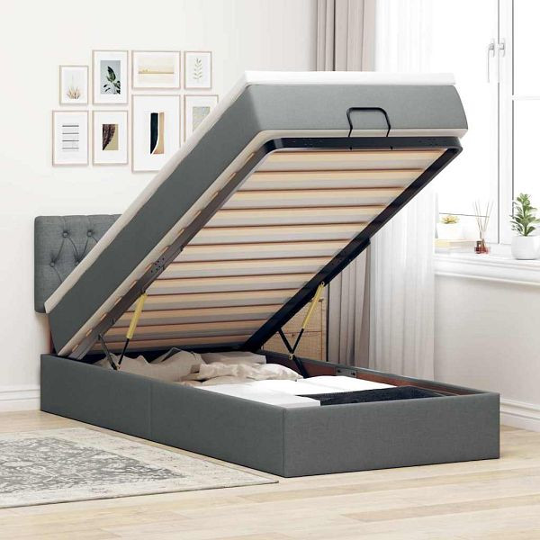 vidaXL Ottomane Bett mit Matratze & LEDs Dunkelgrau 90x200 cm Stoff, 3312361