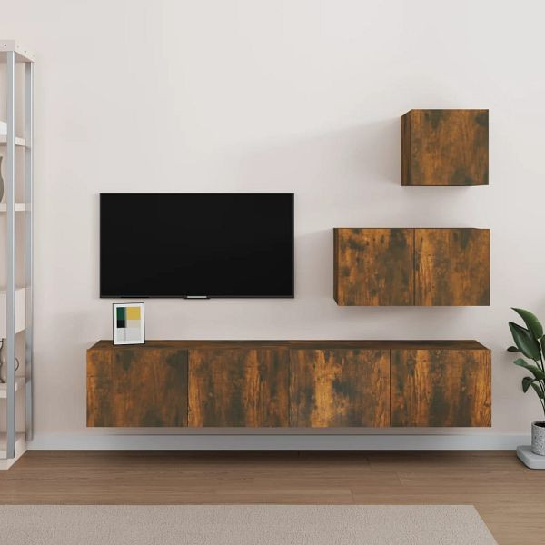 vidaXL 4-teilig TV-Schrank-Set Räuchereiche Holzwerkstoff, 3114643