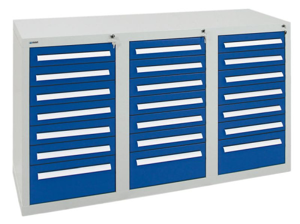 stumpf Schubladenschrank Serie T-100/35-3, RAL 7035/5010, 21 Schubladen (18x100, 3x200mm), 8153274