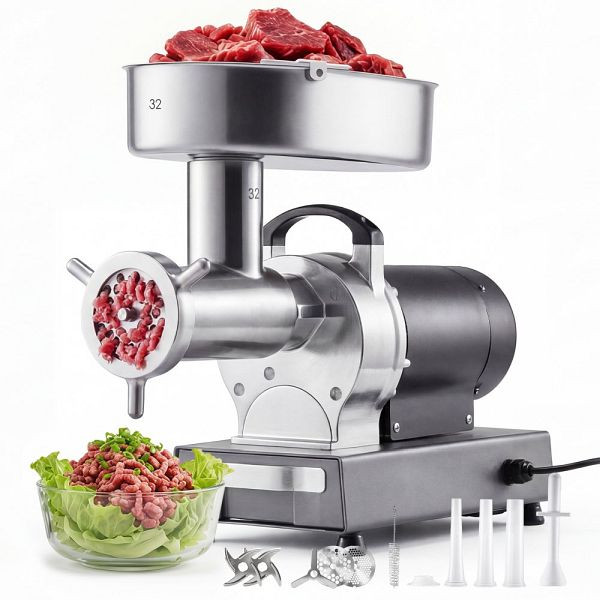 VEVOR #32 Elektrischer Fleischwolf, 9,5 kg/min, Edelstahl, 1100 W, 3 Lochscheiben, Wurstaufsatz, 2-in-1 für Küche/Restaurant, SYTMDDJRJSYSYML3C001V2