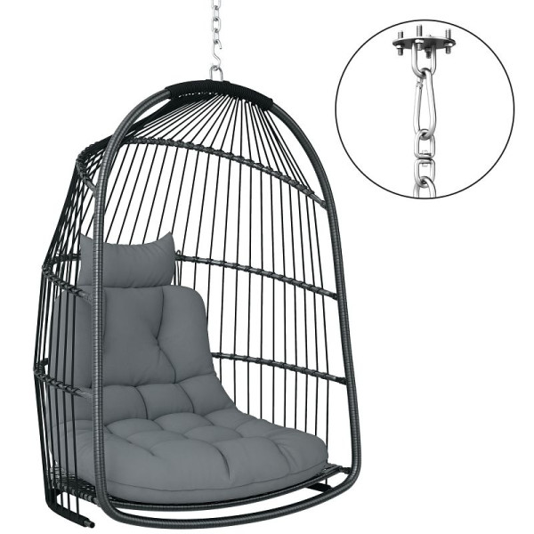 Outsunny Hängesessel Hängekorb mit Kissen Polyrattan Schaukel Outdoor Indoor faltbar belastbar bis 150 kg Dunkelgrau, 867-241V00CG