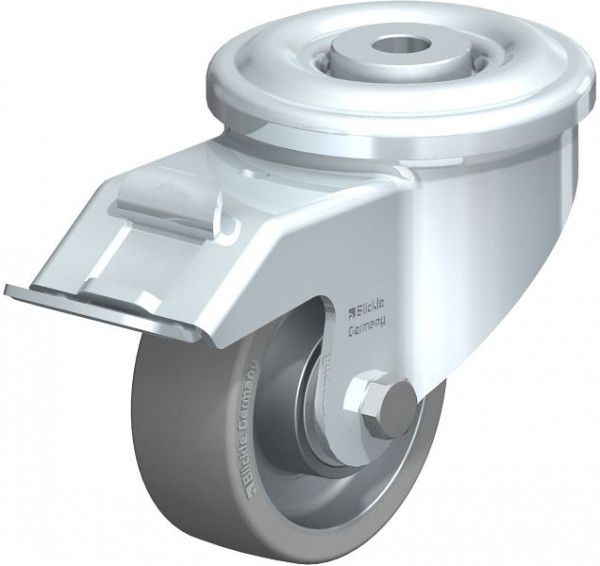 Blickle LKR-ALTH 80K-FI-AS Stahlblech-Lenkrolle, schwere Ausführung, mit Rückenloch & Feststeller, Blickle Extrathane®, Grau, 842509