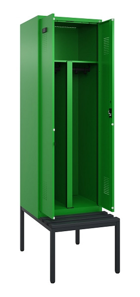 C+P PSA Doppel-Spind Evolo PLUS, Bank, 2 Abteile, 2120x600x815mm, 6037/6037, Zylinderschloss, Sitzfläche Kunststoff, Sitzbank, 0490527-20P S10106