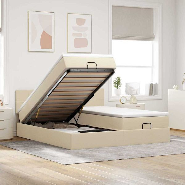 vidaXL Ottoman-Bett mit Matratzen Creme 200x200 cm Stoff, 3312006