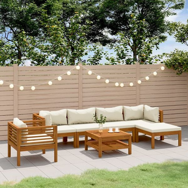 vidaXL 7-tlg. Garten-Lounge-Set mit Creme Kissen Massivholz Akazie, 3086930
