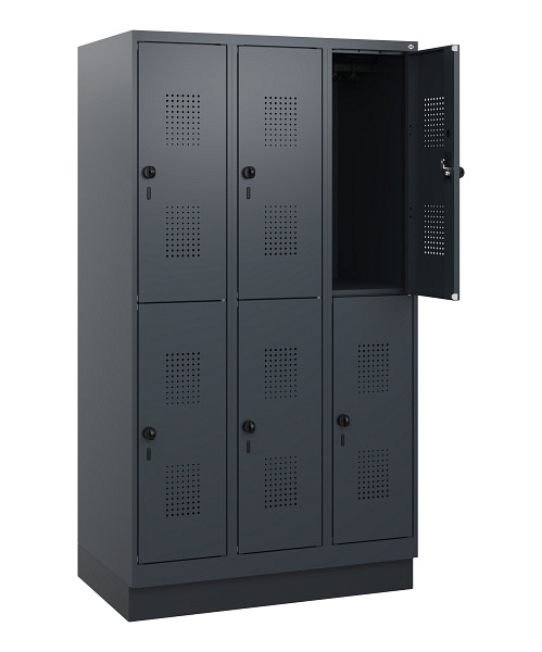 C+P Doppelstöckiger Spind Evolo PLUS, Sockel, 6 Fächer, 1630x900x500mm, 7016/701, Drehriegel, 0493205-30 S10016