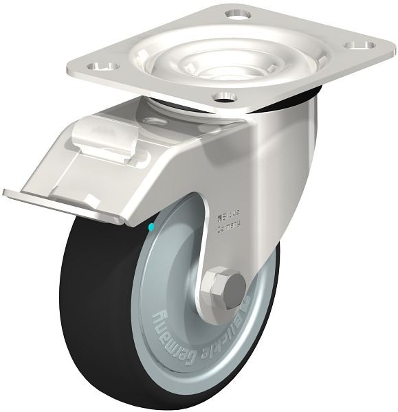 Blickle LEX-PATH 100KD-FI-FK Edelstahl-Lenkrolle mit Anschraubplatte & Feststeller, Thermoplastisches Polyurethan, Grau, 847074