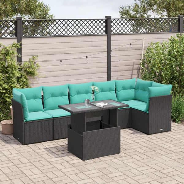 vidaXL 7-teiliges Gartensofa-Set mit Kissen, schwarzes Polyrattan, 3266597