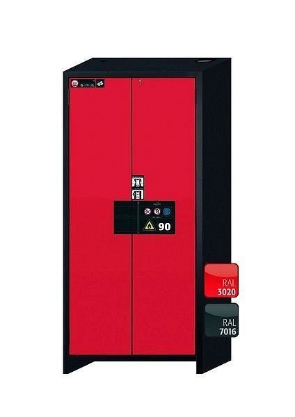 asecos Sicherheitsschrank Q-PEGASUS-90, Q90.195.090.WDAC in verkehrsrot RAL 3020 mit 4x Auszugswanne Standard (Edelstahl), 30042-046-30056