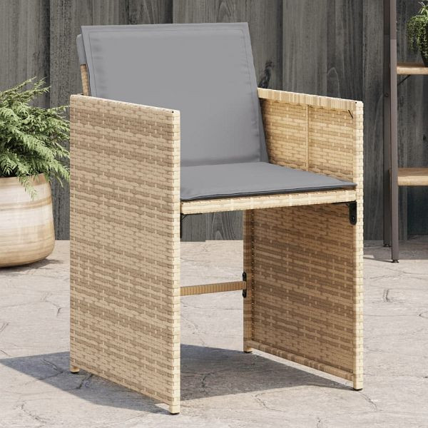 vidaXL Gartenstühle mit Kissen 4 Stück Beigemischung Poly Rattan, 4007461