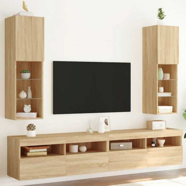 vidaXL TV-Schränke mit LED-Leuchten 2 Stück Sonoma-Eiche 30,5x30x102 cm, 837020