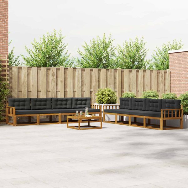 vidaXL Outdoor-Sofagarnitur mit Kissen 9-teilig Natur und Anthrazit, 3367365