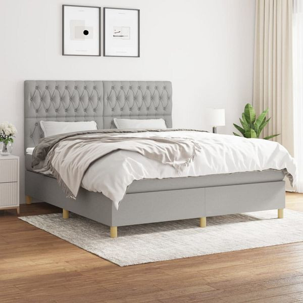 vidaXL Boxspringbett mit Matratze Hellgrau 180x200 cm Stoff, 3142593