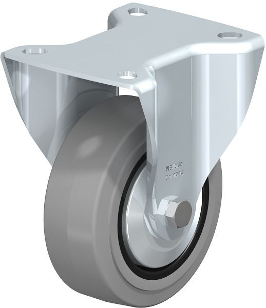 Blickle BK-POEV 100XR-1-SG-FA Stahlblech-Bockrolle, schwere Ausführung, mit Anschraubplatte, Elastik-Vollgummi, Grau, 851385