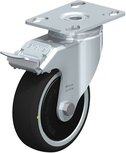 Blickle LKPA-PATH 101K-FI-ELS-FK Apparate-Lenkrolle mit Anschraubplatte & Feststeller, Thermoplastisches Polyurethan, Grau, 848929