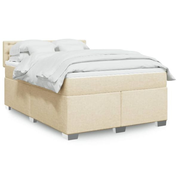 vidaXL Boxspringbett mit Matratze Creme 160x200 cm Stoff, 3288258