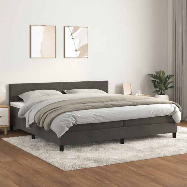 vidaXL Boxspringbett mit Matratze Dunkelgrau 200x200 cm Samt, 3141384