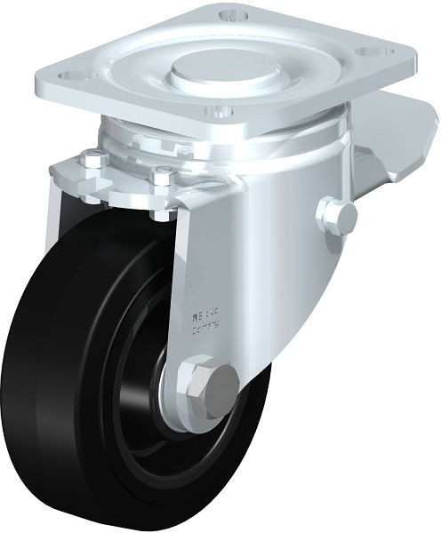 Blickle LH-POEV 100K-1-ST Stahlblech-Lenkrolle, Schwerlast-Ausführung, mit Anschraubplatte & Feststeller, Elastik-Vollgummi, Schwarz, 315267