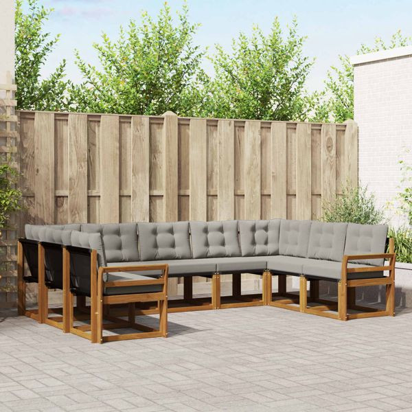 vidaXL Outdoor-Sofagarnitur mit Kissen 9-teilig Natürlich und Hellgrau, 3369050