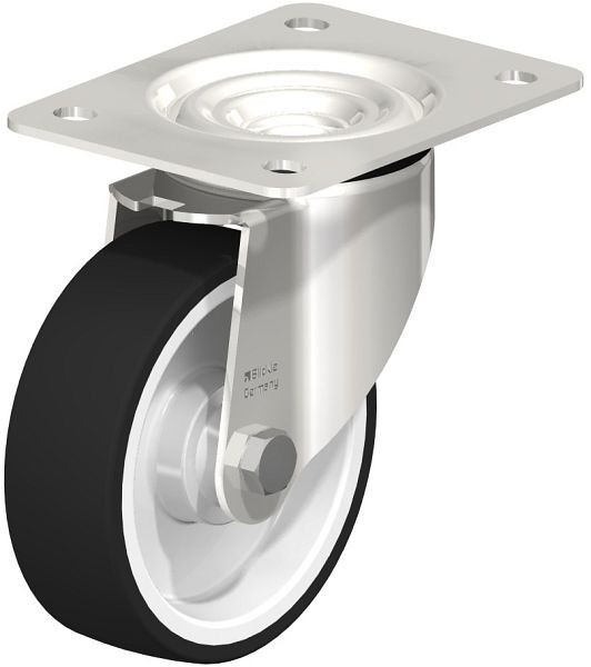Blickle LKX-POTH 125KD-3 Edelstahl-Schwerlast-Lenkrolle mit Anschraubplatte, Thermoplastisches Polyurethan, Grau, 761563