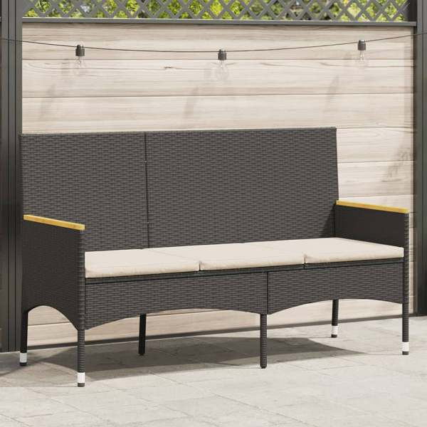 vidaXL Gartenbank 3-Sitzer mit Kissen Schwarz Poly Rattan, 365441
