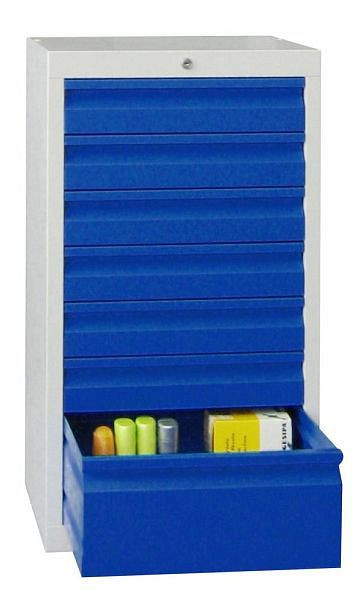 Pavoy Schubladenschrank Gleitführung, 900/500/500, Zylinderschloss, 1 Reihe, 6x100, 1x200, 43444-050-001-303512