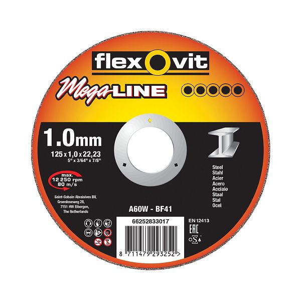 Flexovit Trennscheibe A46W-125x1.6x22.2-T41 FLX-Mega-Line Mega-LINE gerade - 41 A46W, VE: 25 Stück, 66252833019
