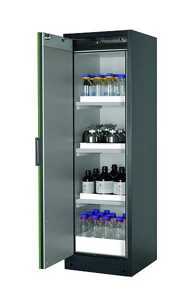 asecos Sicherheitsschrank Q-CLASSIC-90, Q90.195.060 in resedagrün RAL 6011 mit 3x Wannenboden Standard (Polypropylen), 30072-048-30086