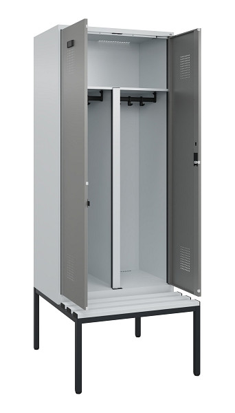 C+P PSA Doppel-Spind Evolo PLUS, Bank, 2 Abteile, 2120x800x815mm, 7035/0004, Zylinderschloss, Sitzfläche Kunststoff, Sitzbank, 0490527-22P S10095