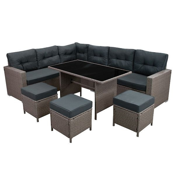 Jardi Polyrattan Gartenmöbel Set, Grau, Sofa Abmessungen: 70cm x 240cm x 186cm, 211919