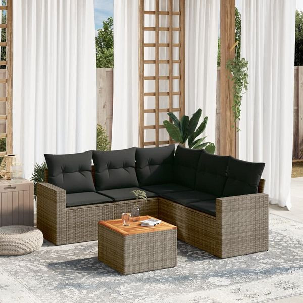 vidaXL 6-teilig Garten-Sofagarnitur mit Kissen Grau Poly Rattan, 3256452