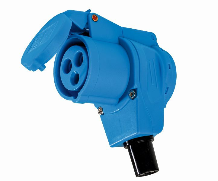 as-Schwabe CEE-Winkelkupplung 230V/16A, blau 3polig, mit selbstschliessendem Klappdeckel, 60474