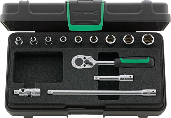 STAHLWILLE Steckschlüssel-Garnitur Nr.40/9/4 6,3 mm (1/4") Steckschlüsseleinsätze, Knarre, VerLänge rungen 13-teilig, 96011119