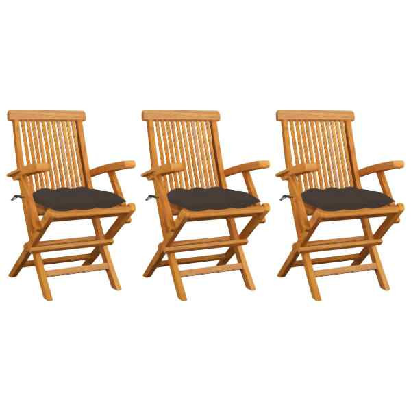 vidaXL Gartenstühle mit Taupe Kissen 3 Stück Massivholz Teak, 3062537