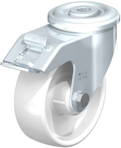 Blickle LER-PPN 100R-FI-FA Stahlblech-Lenkrolle mit Rückenloch & Feststeller, Polypropylen, Weiß, 762893