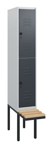 C+P Doppelstöckiger Spind Classic PLUS, 1950x300x815mm, 7035/7016, Drehriegel, Sitzleisten aus Buche, schwebende Sitzfläche, 0803405-10 S10008
