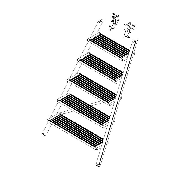 Munk Günzburger Steigtechnik Aufstieg Podesttreppe 6 Stufen inkl. Montagesatz, Aluminium gerieft, 800037