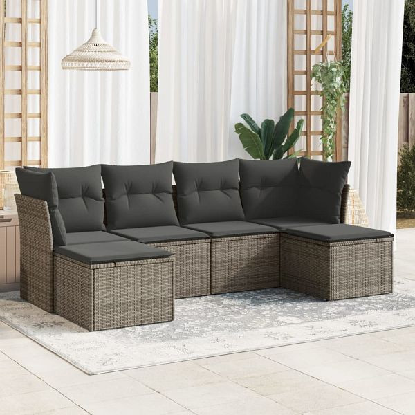vidaXL 6-tlg. Garten-Sofagarnitur mit Kissen Grau Poly Rattan, 3249849