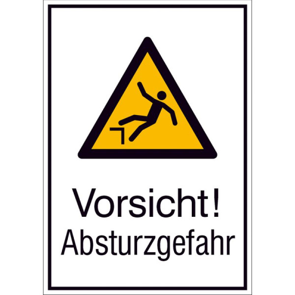 Stein HGS Kombischild mit Warnzeichen und Zusatztext, Vorsicht! Absturzgefahr, 131 x 185 mm / Folie, selbstklebend, 21.a8030