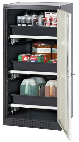 asecos Chemikalienschrank Systema-T CS-53R, Korpus anthrazit, Flügeltüren weiß, 3 Tablarauszüge, 208850